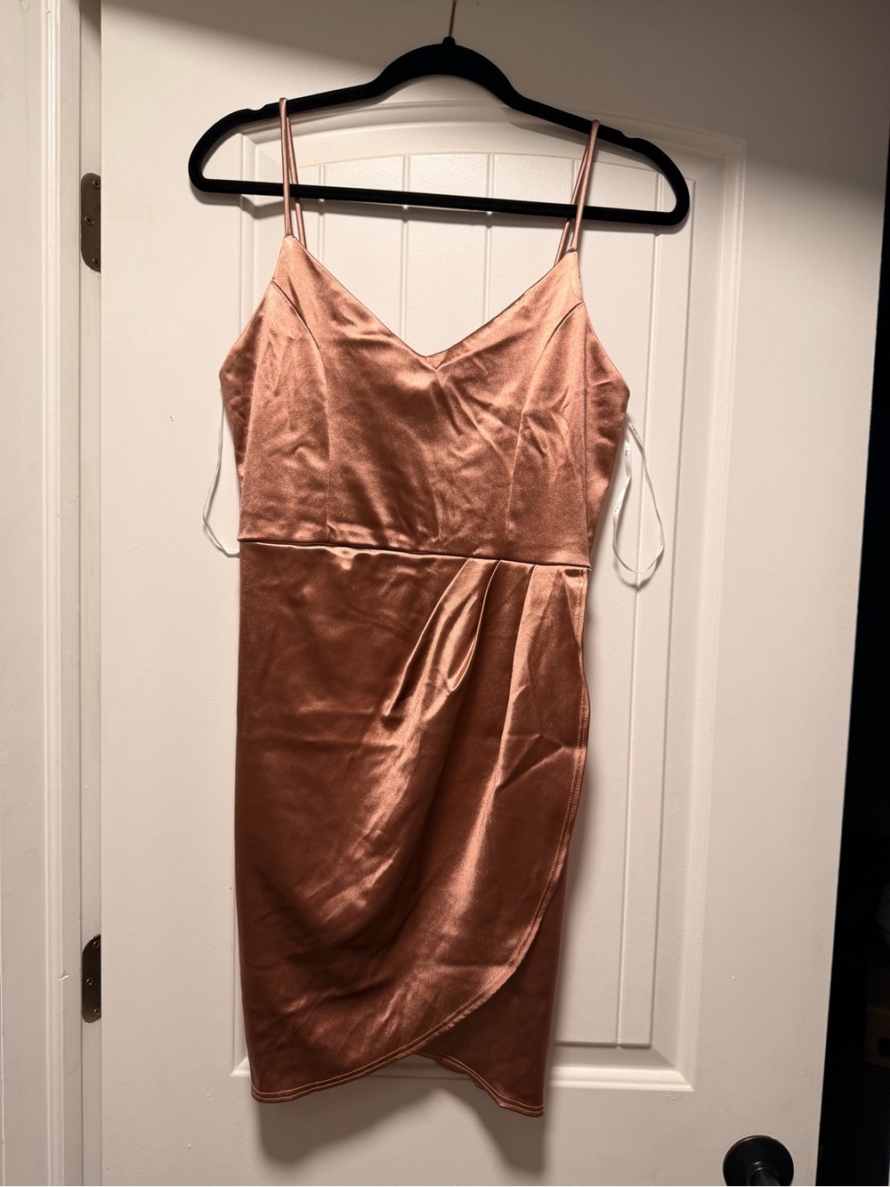 Lulu's Light Pink Satin Spaghetti Strap Wrap Dress
